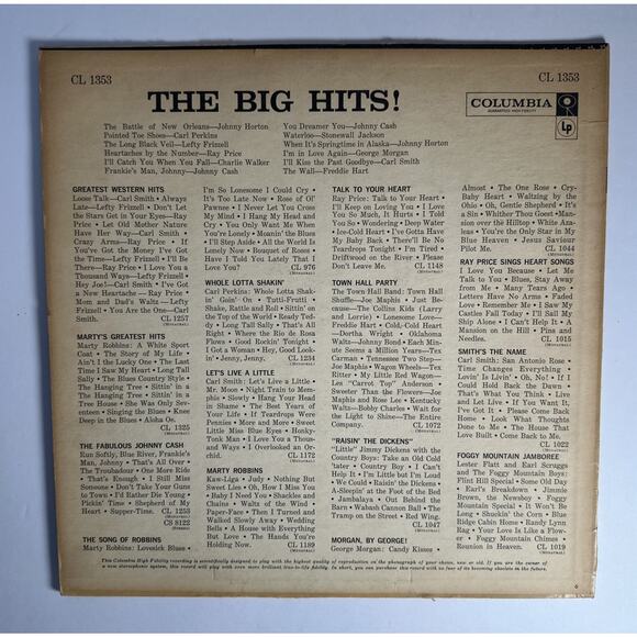 THE BIG HITS LP Columbia Records, CL-1353 Johnny Cash/Lefty Frizzell/& More - Picture 2 of 4